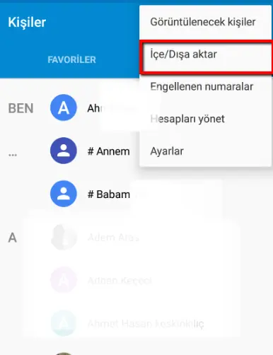 içe/dışa aktar