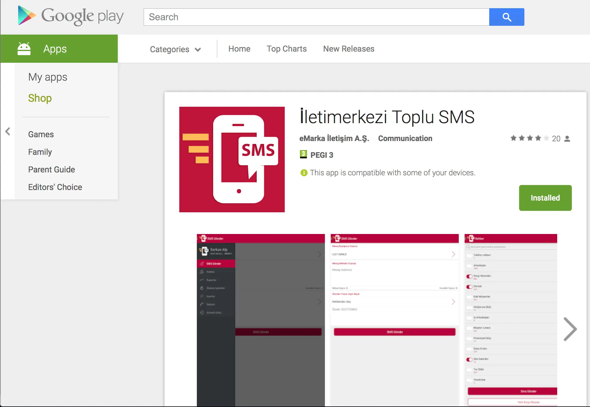 Play storeda İletimerkezi Toplu SMS uygulaması