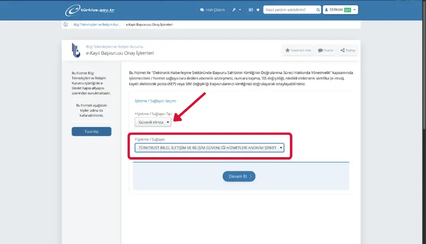e-Devlet arama alanında e-kayıt adımları