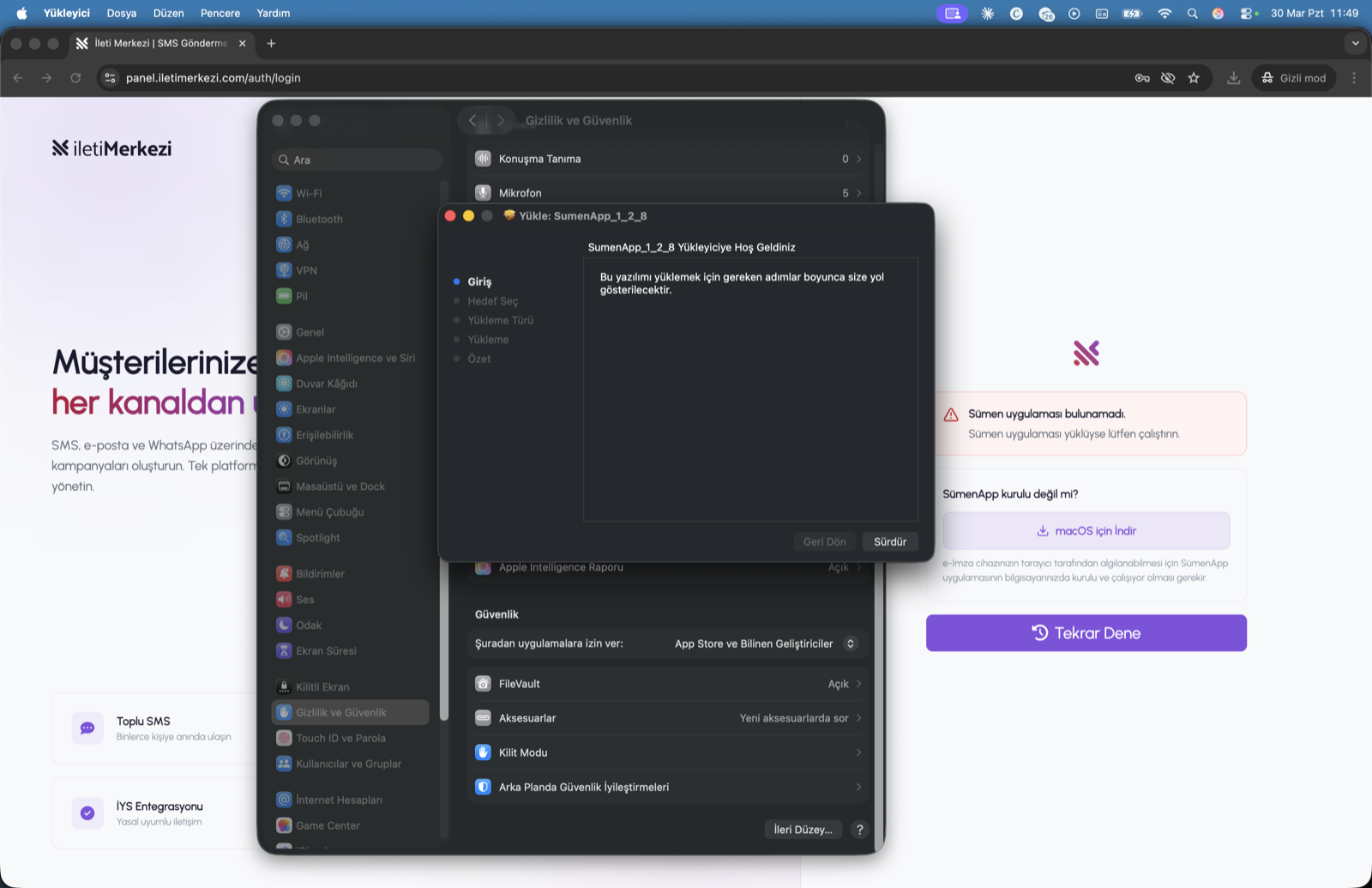 macOS üzerinde SumenApp için standart kurulum sihirbazı ekranı